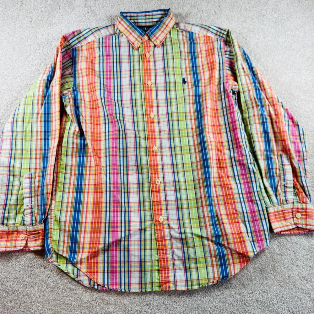 Ralph Lauren Boy Large Madras Plaid Button Down Shirt Multicolor Cotton Long Slv